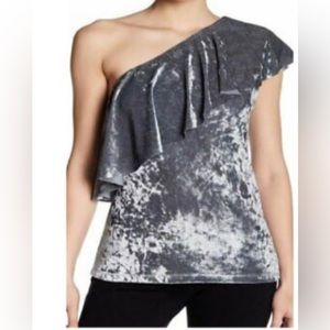 NWT Tart Medium grey one shoulder, velvet ruffle